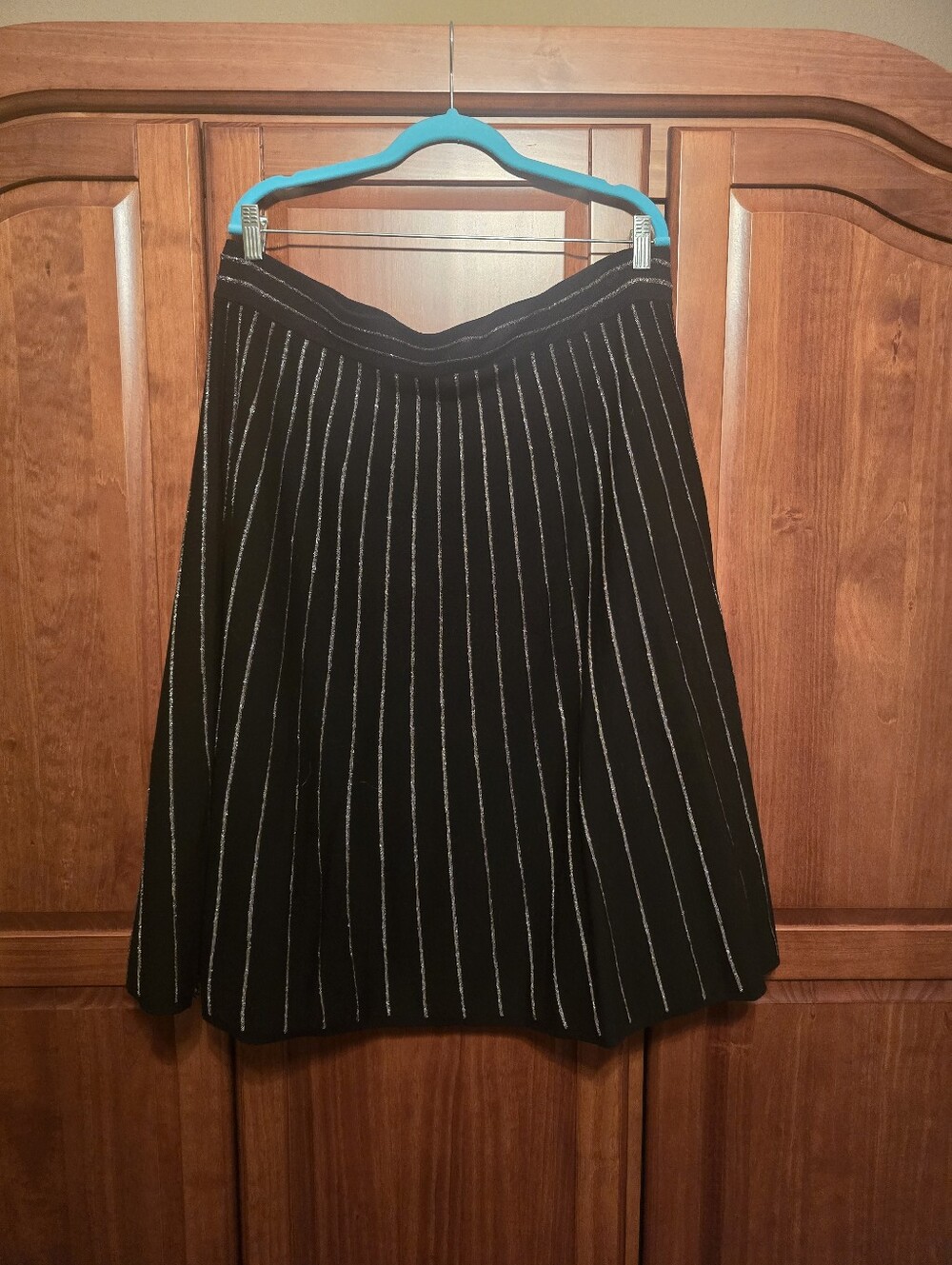 Talbots Black A-Line Sweater Skirt with Silver Pinstripe Detail